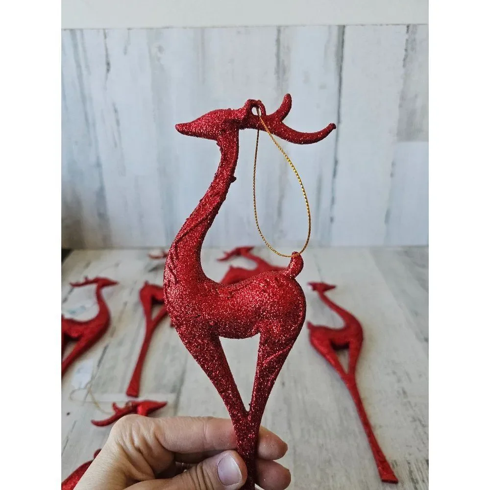 Red glitter large reindeer‎ ornament decor Xmas set tree